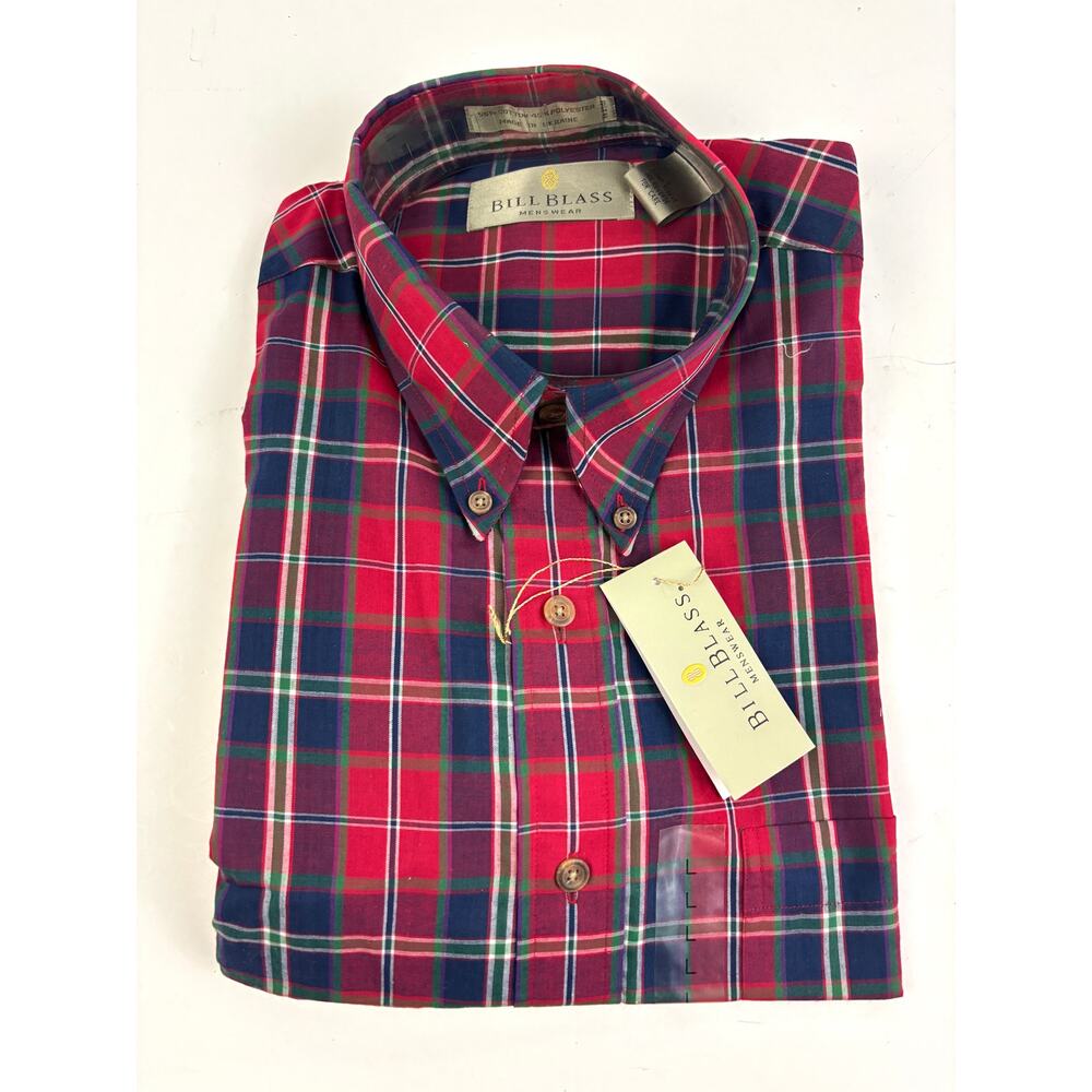 VINTAGE 90s Bill Blass Menswear Red Tartan Plaid‎ Shirt - NWT - Men's L